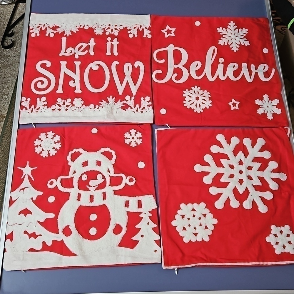 Lot of 4 Christmas Pillow Covers Red and White NWOT